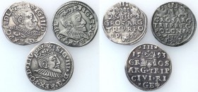 Sigismund III Vasa . Trojak (3 grosze) 1592-1599, Riga/Poznan, group 3 pieces 
Patyna. Przyzwoicie zachowane egzemplarze. Zastaw 3 trojaków.Poznań: 1...