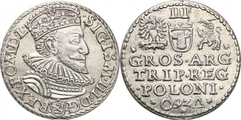 Sigismund III Vasa . Trojak (3 grosze) 1592, Malbork 
Odmiana z trójkątem i pie...