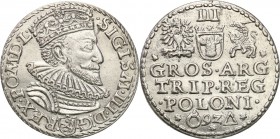 Sigismund III Vasa . Trojak (3 grosze) 1592, Malbork 
Odmiana z trójkątem i pierścieniem po bokach skróconej daty na rewersie.Bardzo ładny, świeży eg...