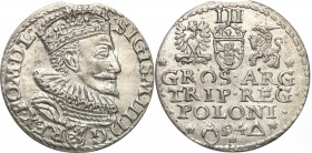 Sigismund III Vasa . Trojak (3 grosze) 1594, Malbork 
Trojak podobny do odmiany M.94.1.a, ale otwartą literą o w słowie GROS na rewersie.Bardzo ładny...