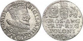 Sigismund III Vasa . Trojak (3 grosze) 1594, Malbork 
Odmiana z otwartym pierścieniem na rewersie.Wyraźne detale, połysk. Rzadka moneta.Iger M.94.1 b...