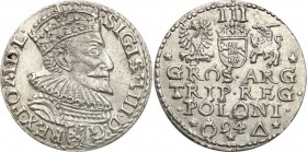 Sigismund III Vasa . Trojak (3 grosze) 1594, Malbork 
Odmiana z literami o zastąpionymi pierścieniem. Bardzo rzadki typ monety.Bardzo ładny egzemplar...