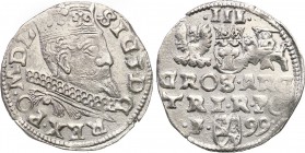 Sigismund III Vasa . Trojak (3 grosze) 1599, Wschowa 
Na awersie tytulatura SIGI 3, na rewersie herb Lewart między literą F i skróconą datą.Egzemplar...