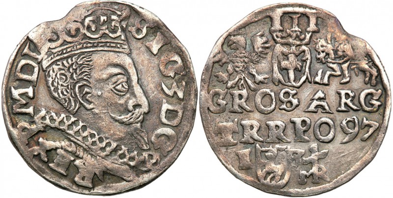 Sigismund III Vasa . Trojak (3 grosze) 1597, Lublin 
Rzadsza odmiana trojaka z ...