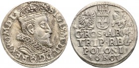 Sigismund III Vasa . Trojak (3 grosze) 1605, Cracow 
Głowa króla zwrócona w prawo. Odmiana z odwróconą cyfrą 5 w dacie. Rzadsza moneta.Bardzo ładny, ...