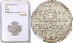 Sigismund III Vasa . Trojak (3 grosze) 1592, Riga NGC AU58 
Ostre detale, połysk. Pięknie wybity i zachowany egzemplarz.R.92.1.d
Waga/Weight: Metal:...