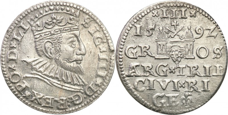 Sigismund III Vasa . Trojak (3 grosze) 1592, Riga 
Nienotowany typ interpunkcji...