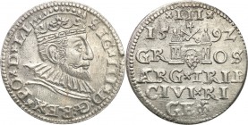 Sigismund III Vasa . Trojak (3 grosze) 1592, Riga 
Nienotowany typ interpunkcji. Dwukropek między D:G na awersie.Bardzo ładny egzemplarz, intensywny ...