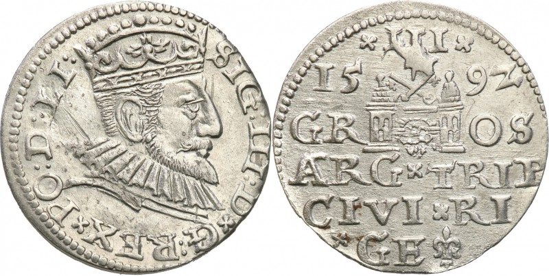 Sigismund III Vasa . Trojak (3 grosze) 1592, Riga 
Podobny do odmiany R.92.1.c,...