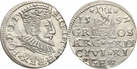 Sigismund III Vasa . Trojak (3 grosze) 1592, Riga 
Podobny do odmiany R.92.1.c, ale z dwukropkiem na końcu awersu.Piękny połysk, bardzo dobry detal.I...