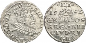 Sigismund III Vasa . Trojak (3 grosze) 1592, Riga 
Bardzo ładny egzemplarz. Połysk.Iger R.93.1.d
Waga/Weight: 2,23 g Ag Metal: Średnica/diameter: 
...