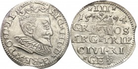 Sigismund III Vasa . Trojak (3 grosze) 1594, Riga 
Końcówka blachy. Połysk.Iger R.94.1.h
Waga/Weight: 2,21 g Ag Metal: Średnica/diameter: 
Stan zac...