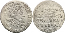 Sigismund III Vasa . Trojak (3 grosze) 1594, Riga 
Rzadsza odmiana z końcówką LIV na awersie.Niedobicie, zachowany połysk w tle.Iger R.94.1.j
Waga/W...