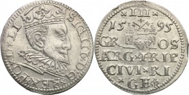 Sigismund III Vasa . Trojak (3 grosze) 1595, Riga 
Nienotowana odmiana interpunkcyjna. Końcówka LI.Połysk, bardzo dobre detale.Iger nie notuje
Waga/...