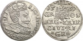 Sigismund III Vasa . Trojak (3 grosze) 1597, Riga 
Bardzo ładny egzemplarz. Połysk.Iger nie notuje
Waga/Weight: 2,31 g Ag Metal: Średnica/diameter: ...