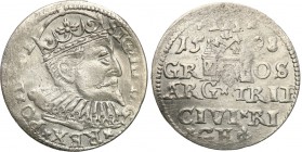 Sigismund III Vasa . Trojak (3 grosze) 1598, Riga 
Niedobity egzemplarz, połysk w tle.Iger R.98.1.b&nbsp;
Waga/Weight: 2,08 g Ag Metal: Średnica/dia...