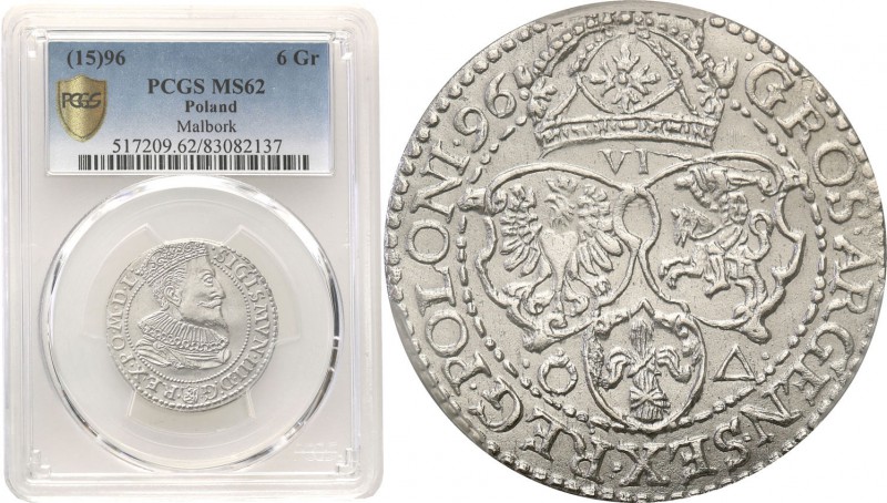 Sigismund III Vasa . Szostak (6 groszy) 1596, Malbork PCGS MS62 (2 MAX) 
Aw.: G...