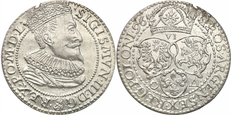 Sigismund III Vasa . Szostak (6 groszy) 1596, Malbork 
Odmiana z małą głową kró...