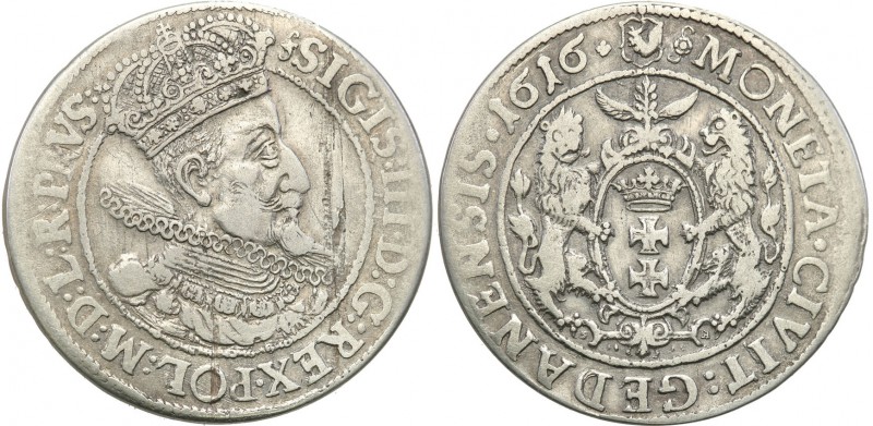Sigismund III Vasa . Ort (18 groszy) 1616, Gdansk / Danzig 
Popiersie króla z k...