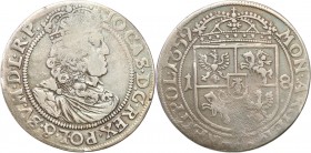 John II Casimir . Ort (18 groszy) 1659 TLB Cracow 
Prosta tarcza herbowa rewersie i herb Wieniawa na rewersie.Stara patyna, przyzwoicie zachowane det...