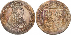 John II Casimir . Ort (18 groszy) 1668 TLB, Cracow 
Herb Leliwa w ozdobnej tarczy na awersie. Na rewersie w tytulaturze POL.Ładny egzemplarz. Kolorow...