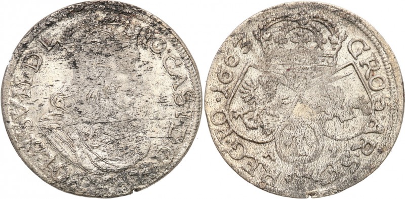 John II Casimir . Szostak (6 groszy) 1662 AT, Cracow 
Brak obwódek po obu stron...