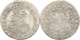 John II Casimir . Ort (18 groszy) 1667 TLB, Bydgoszcz 
TLB pod rękawem króla i ozdobniki po bokach tarczy herbowej.Resztki połysku. Kopicki 1773
Wag...