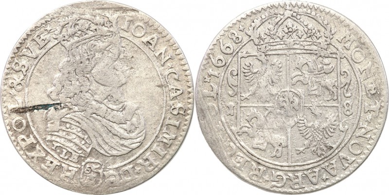 John II Casimir . Ort (18 groszy) 1668 TLB, Bydgoszcz 
TLB pod rękawem króla i ...