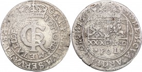 John II Casimir . Tymf (zlotowka) 1663 AT, Bydgoszcz 
Odwrócone litery N w napisie otokowym na rewersie. Rzadka odmiana.Patyna.Kopicki 1780
Waga/Wei...