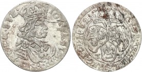 John II Casimir . Szostak (6 groszy) 1662 T-T, Bydgoszcz 
Herb Ślepowron i obwódka tylko na rewersie monety. Duża rozeta spinająca płaszcz króla. Rza...