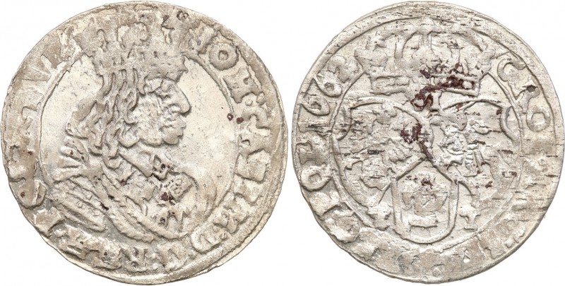 John II Casimir . Szostak (6 groszy) 1662 TT, Bydgoszcz 
Litery T-T na rewersie...