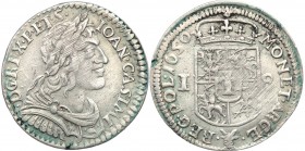 John II Casimir . Ort (18 groszy) 1650, Wschowa 
Aw.: Popiersie króla w prawo, w wieńcu laurowym i zbroi. W otoku: IOAN CASIM – DG REX P & SRw.: Pod ...