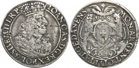 John II Casimir . Ort (18 groszy) 1659 DL, Gdansk / Danzig 
Aw.: Popiersie króla w prawo, w koronie i zbroi okrytej płaszczem. Na piersi Order Złoteg...