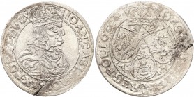 John II Casimir . Szostak (6 groszy) 1662 AC-PT, Lviv 
Litery AC-PT i herb Ślepowron bez tarczy na rewersie. Obwódki po obu stronach monety.Drobna wa...