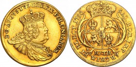 Augustus III the Sas. 10 Taler (thalers) (double August d'or) 1756, Leipzig 
Aw.: Popiersie króla w prawo, w koronie i zbroi okrytej płaszczem. W oto...