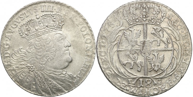 Augustus III the Sas. Ort (18 groszy) 1754 EC, Leipzig 
Szerokie, masywne popie...