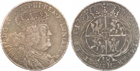 Augustus III the Sas. Ort (18 groszy) 1754, Leipzig 
Szerokie, masywne popiersie króla. Wiekowa patyna. Moneta ze starego zbioru. Kahnt 687
Waga/Wei...