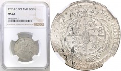 Augustus III the Sas. 2 zlote (8 groszy) 1753 Leipzig NGC MS61 
Mniejsze, szerokie popiersie króla. Rozetka kończąca legendę rewersu.Wspaniale detale...