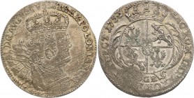 Augustus III the Sas. 8 groszy (2 zlote) 1755 EC, Leipzig
Mocny justunek, patyna.Kahnt 682
Waga/Weight: 5,74 g Ag Metal: Średnica/diameter:
Stan za...