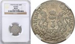 Augustus III the Sas. Trojak 1758, Gdansk / Danzig NGC MS62 (2 MAX) 
Druga najwyższa nota gradingowa na świecie.Moneta bita w srebrze stosunkowo nisk...
