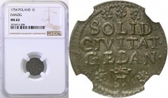 Augustus III the Sas. Schilling (szelag) 1754, Gdansk / Danzig NGC MS62 (MAX) 
Odmiana z rozetkami po bokach herbu Gdańska. Najwyższa gradingowa nota...