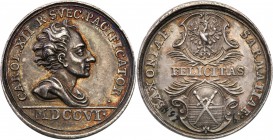 Sweden. Augustus II the Strong. Medal 1706, conclusion of peace in Altranstdt 
Medal upamiętniający zawarcie pokoju w Altranstädt pomiędzy królem Szw...