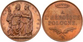 Poland medal ''A l' heroique Pologne'' 1831 RARE R4 
Medal wybity w Belgii, znak solidarności z Powstaniem Listopadowym.Wyśmienicie zachowany egzempl...