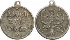 II RP / Poland. Medalik. Niech Żyje Poland 
Patyna. Biały metal.
Waga/Weight: Metal: Średnica/diameter: 18 mm
Stan zachowania/condition: 2 (EF)