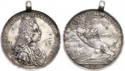 Sweden. Coronation medal Karol XII, 1697 
Aw.: Popiersie króla w peruce, tytulatura króla Szwecji i data koronacji XIII Dec. 1697. Inicjały medaliera...