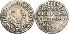 Prussia Duke. Albrecht Hohenzolern. Trojak (3 grosze) 1543, Konigsberg 
Końcówka awersu PRVSS.Rzadsza moneta. Patyna.Iger Pr.43.1.b (R)
Waga/Weight:...