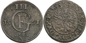 Prussia Duke. Trzeciak (Ternar) 1591, Konigsberg 
Bardzo ładny egzemplarz z wyraźnymi detalami. Wiekowa patyna. Rzadsza moneta.Neumann 60; Marienburg...