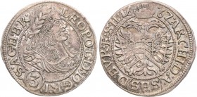 Silesia. Leopold I. (1658-1705). 3 krajcary 1667 SHS, Wroclaw 
Bardzo ładny egzemplarz. Patyna.E.M. 969; F.u.S. 458
Waga/Weight: 1,65 g Ag Metal: Śr...
