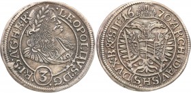 Silesia. Leopold I. (1658-1705). 3 krajcary 1670 SHS, Wroclaw 
Stara patyna. Ładnie zachowany egzemplarz.E.M. 1006; F.u.S. 470
Waga/Weight: 1,61 g A...