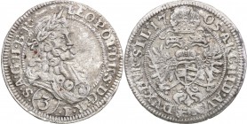 Silesia. Leopold I. (1658-1705). 3 krajcary 1702 FN, Wroclaw 
Delikatny połysk w tle, patyna.E.M. 1052 (R); F.u.S. 634
Waga/Weight: 1,36 g Ag Metal:...